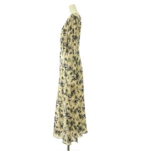 EPOCA シルクシフォン シャツワンピース Vネック 花柄 ロング 長袖 40 ベージュ /HS OS