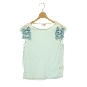 BOW PARTY Tシャツ カットソー リボン ノースリーブ M ライトブルー /HS OS