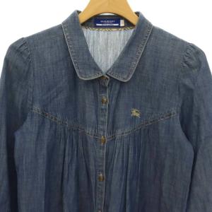 BURBERRY BLUE LABEL ホースボタン 七分袖 ダンガリーシャツ ワンピース ミニ 36 ブルー /HK OS