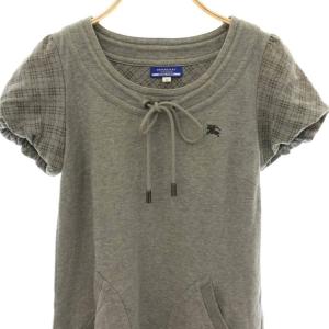 BURBERRY BLUE LABEL バルーンスリーブ チェック ワンピース ミニ 半袖 38 グレー /HK OS