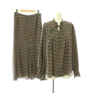 LA BOUCLE 総柄 スカートセットアップ ブラウス 36 チャコール マルチカラー /ES OS