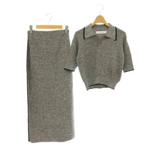 25AW ワンピース ポロニットプル×スカートセットアップ 上下 半袖 タイト ロング S 黒 グレー