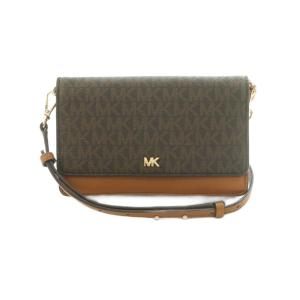 ショルダーウォレット 長財布 二つ折り 小銭入れ モノグラム柄 茶 ベージュ /MI OS