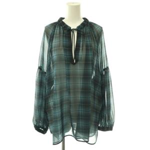 25AW チェックカフタントップ ブラウス 長袖 36 ブルー /HK OS