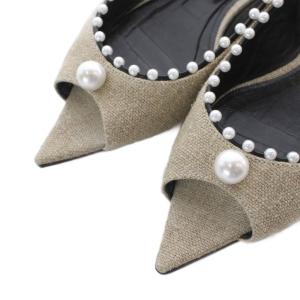 PIPPICHIC ANKLET4 オープントゥ フラットシューズ 麻 リネン 37 24cm ベージュ パール装飾 /RI