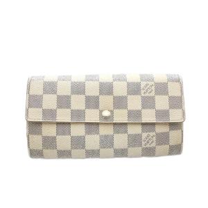 ポルトフォイユサラ 長財布 ウォレット アイボリー ネイビー 二つ折り スナップボタン開閉 ダミエ柄 N61735