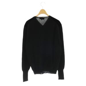 YVES SAINT LAURENT rive gauche ベロア切替 Vネックニット セーター ウール 長袖 S 黒 ブラック /HS OS