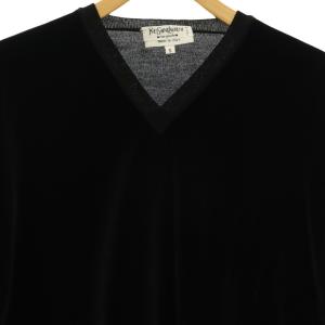 YVES SAINT LAURENT rive gauche ベロア切替 Vネックニット セーター ウール 長袖 S 黒 ブラック /HS OS