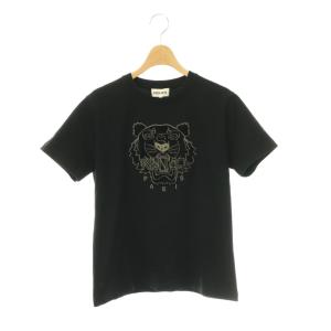 ベロア刺繍フロントロゴTシャツ カットソー 半袖 S ブラック グレージュ チャコールブラック /DO