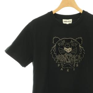 KENZO ベロア刺繍フロントロゴTシャツ カットソー 半袖 S ブラック グレージュ チャコールブラック /DO