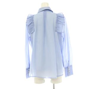 Swingle 24SS タックプリーツショルダーシアーブラウス シャツ リボン 前開き F ブルー /CX OS