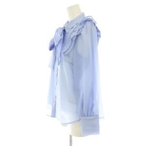 Swingle 24SS タックプリーツショルダーシアーブラウス シャツ リボン 前開き F ブルー /CX OS