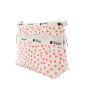 LesportSAC ポーチ 白 ホワイト ピンク ハート柄 キルティング ジップ開閉 /RI OS