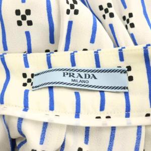 PRADA 幾何学柄 タックプリーツスカート 38 ホワイト 青 黒 /ES OS