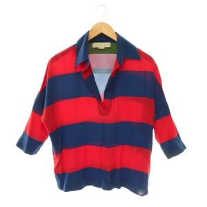 シルク スキッパーシャツ ブラウス 36 ネイビー レッド /ES OS