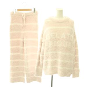 プルオーバー パンツ セットアップ ルームウエアボーダー イージー F ピンク 白 /CX OS