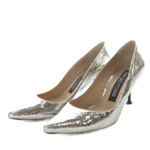sr MILANO パンプス スクエアヒール ポインテッド メタリック レザー 37.5 シルバー色 /YO4