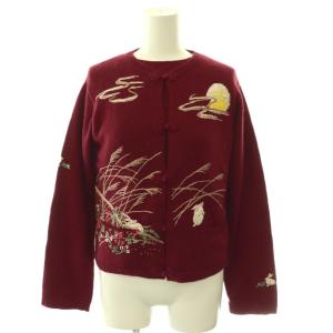 vintage お月見 うさぎ 刺繍 ウールニットアンサンブル カーディガン 長袖 セーター 半袖 M