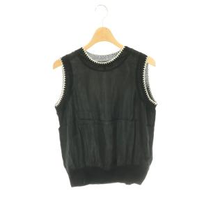 Silk Combo WS Rib C Shell ノースリーブニットブラウス プルオーバー S 黒 /NR