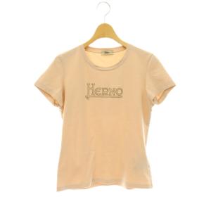 Tシャツ カットソー 半袖 クルーネック ロゴ プリント 44 ピンクベージュ /SY OS