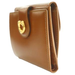 GUCCI Wホックウォレット 2つ折り財布 コンパクト ホースシュー金具 レザー 茶 ブラウン /SS OS OH