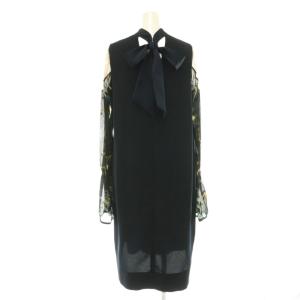 Mame Kurogouchi Floral Lame Print Sleeves Dress ワンピース 1 ネイビー