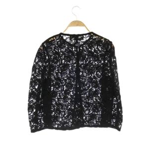 Salvatore Ferragamo レース ジャケット ノーカラー 38 ブラック /HK OS