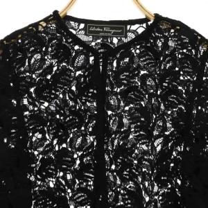 Salvatore Ferragamo レース ジャケット ノーカラー 38 ブラック /HK OS