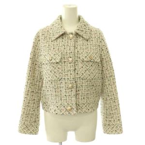 24AW ファンシーラメツイードブルゾン ジャケット 34 オフホワイト 黒 ブラック ピンク /NR