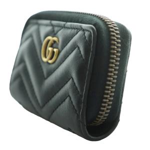 GUCCI GGマーモント Vステッチ ラウンドファスナー コインケース ブラック