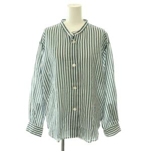 25SS COTTON SILK STRIPE ストライプシャツ シルク混 シアー 長袖 2 白 紺 ホワイト
