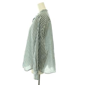 MARGARET HOWELL 25SS COTTON SILK STRIPE ストライプシャツ シルク混 シアー 長袖 2 白 紺 ホワイト