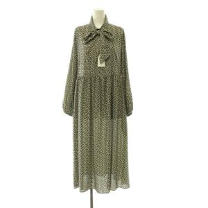 24AW BBカリグラフィプリント ボウタイワンピース 総柄 ロング 36 ブラック イエロー /HK