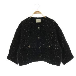  24AW モヘヤループ ドットショートコート アウター ノーカラー 36 黒 ブラック グレー /CX
