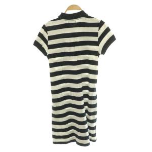 BURBERRY BLUE LABEL ボーダー柄ポロワンピース 膝丈 38 白 ホワイト 黒 ブラック /SS OS