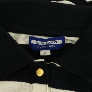 BURBERRY BLUE LABEL ボーダー柄ポロワンピース 膝丈 38 白 ホワイト 黒 ブラック /SS OS