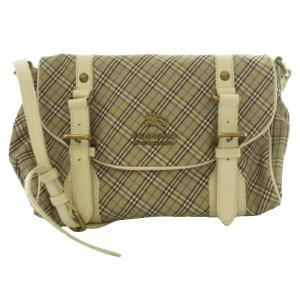 ノバチェック柄ショルダーバッグ キャンバス レザー マルチカラー ベージュ ボルドー /SS OS