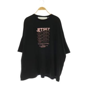 JETSET スクエアTシャツ カットソー クルーネック 半袖 ロゴ 黒 ブラック /SY OS