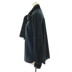 UNITED ARROWS レース コンビ ボウタイ リボンブラウス シャツ 前開き ネイビー ブラック 1521-1-991478