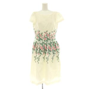 花柄刺繍 フレンチスリーブ ワンピース フレア ミディ ひざ丈 40 白 ホワイト /HS OS