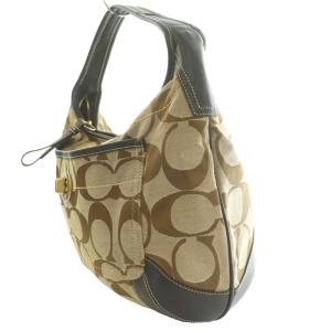 COACH シグネチャー ショルダーバッグ キャンバス レザー ベージュ 茶 ブラウン 10765 /SS OS
