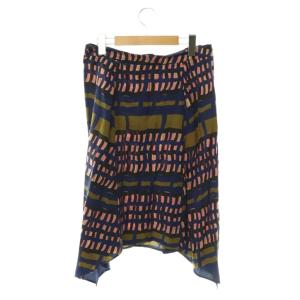 MARNI 総柄 シルク スカート フレア アシンメトリー 40 紺 ネイビー マルチカラー /CX OS