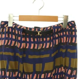 MARNI 総柄 シルク スカート フレア アシンメトリー 40 紺 ネイビー マルチカラー /CX OS