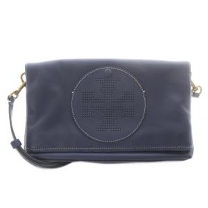 TORY BURCH パンチングロゴ2WAYフォールドオーバーショルダーバッグ レザー 紺 ネイビー /SR
