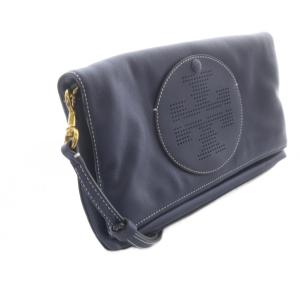 TORY BURCH パンチングロゴ2WAYフォールドオーバーショルダーバッグ レザー 紺 ネイビー /SR