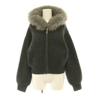 25AW Sustainaファー付きニットパーカー ジップアップ フェイクファー F チャコール グレー