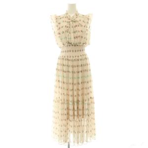 25SS Sustainable20周年プリントワンピース プリーツ シアー 花柄 0 ピンクベージュ