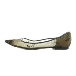 JIMMY CHOO パンプス ポインテッドトゥ ローヒール レース 37 24.0cm 黒 /MI OS
