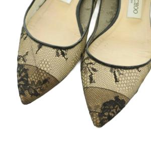 JIMMY CHOO パンプス ポインテッドトゥ ローヒール レース 37 24.0cm 黒 /MI OS