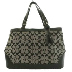 COACH シグネチャー ハンドバッグ キャンバス レザー グレー 黒 ブラック 7052 /SS OS